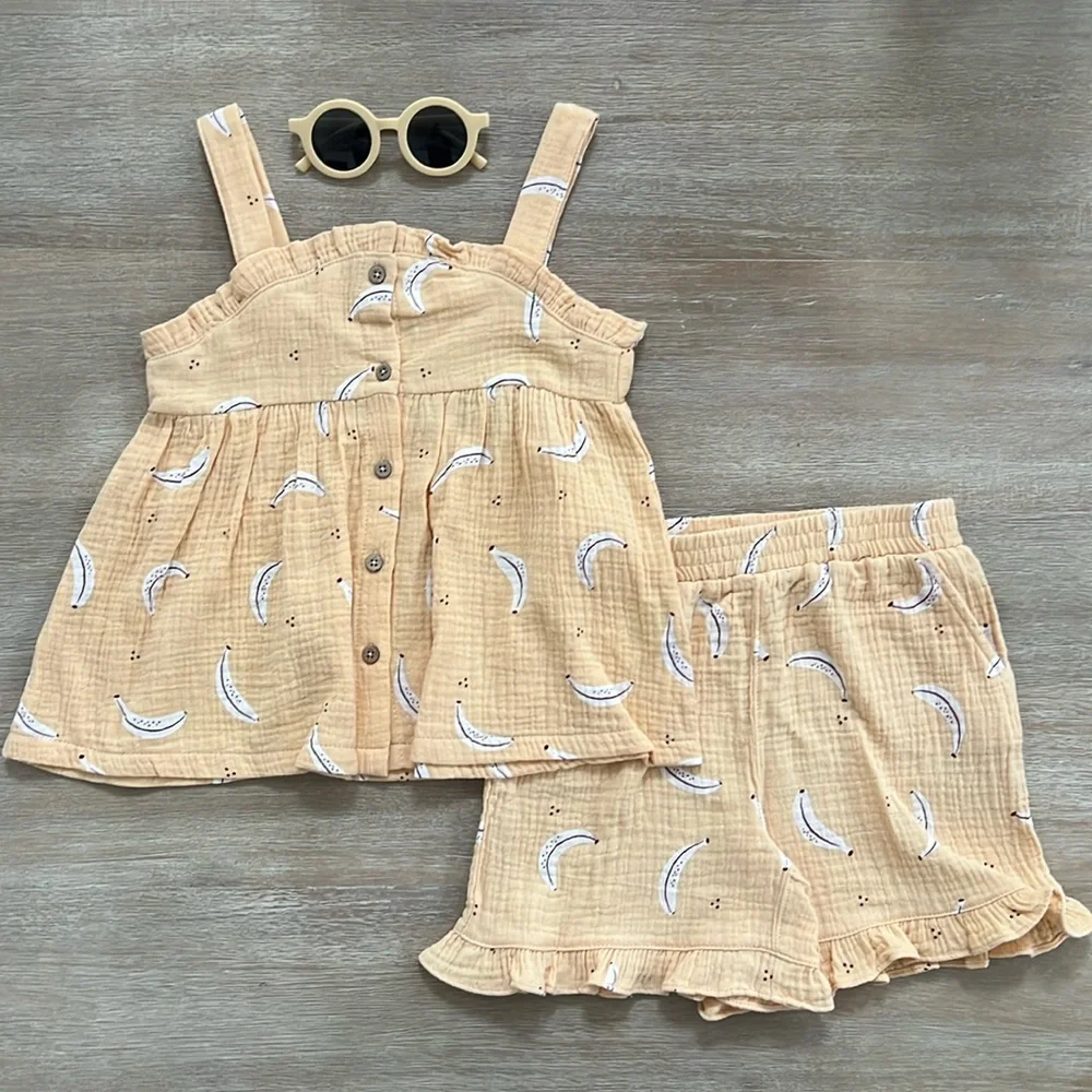 Rabbit + Bear Organic Cotton Girl Banana Muslin 2 Piece Set Sunglasses 8